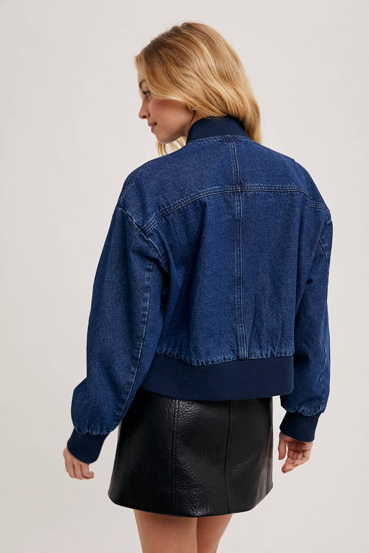 Denim Baseball Bomber Jacket