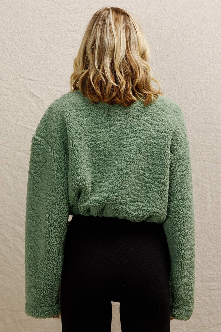 Fuzzy Cropped Half-Zip Pullover Sweater