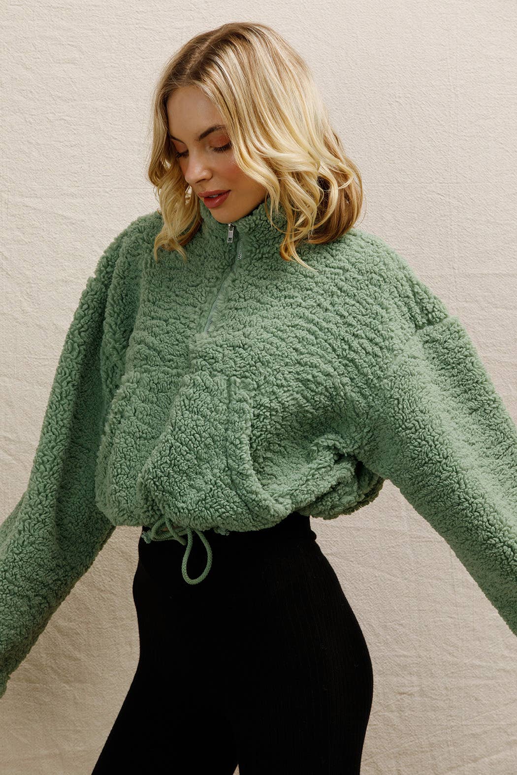 Fuzzy Cropped Half-Zip Pullover Sweater