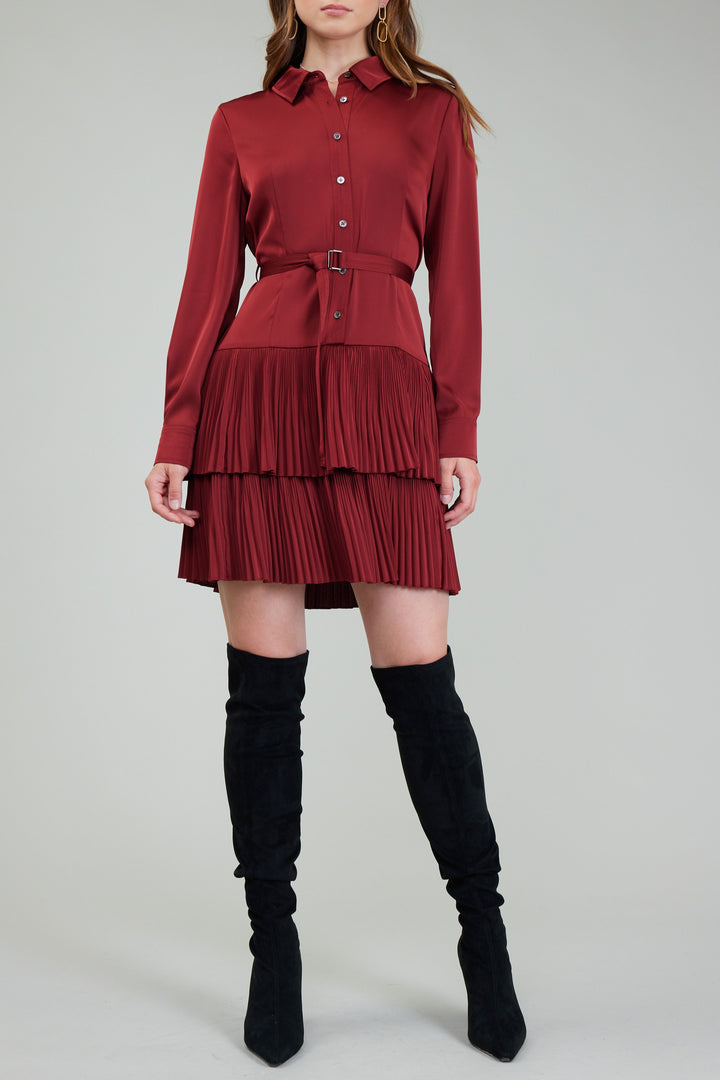 Shirt Dress with Pleated Tiered Skirt