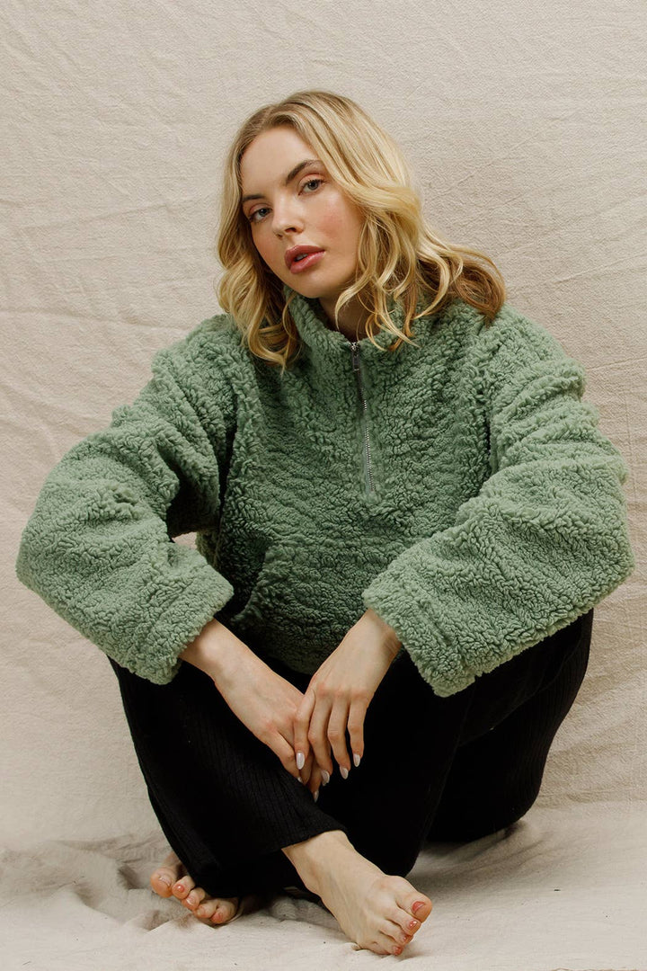 Fuzzy Cropped Half-Zip Pullover Sweater