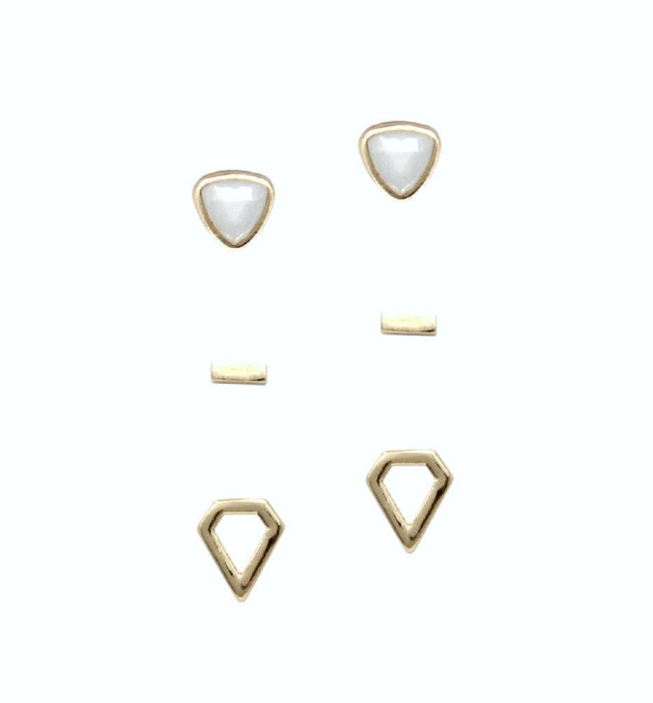 Gold Opal Stud Trio Earrings