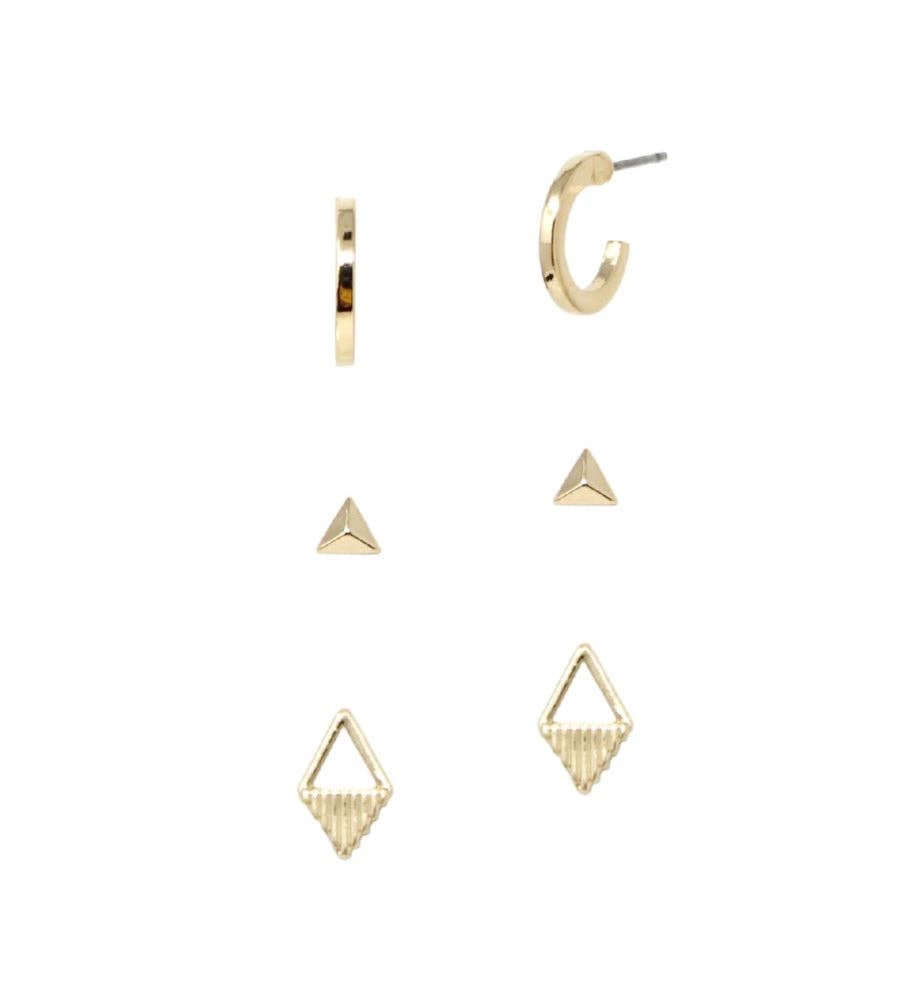 Gold Hoop Stud Trio Earrings