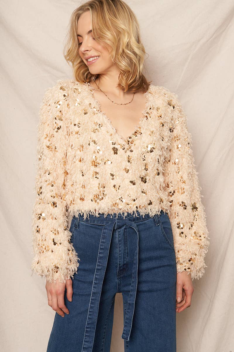 Oversized Feathery Sequin Top