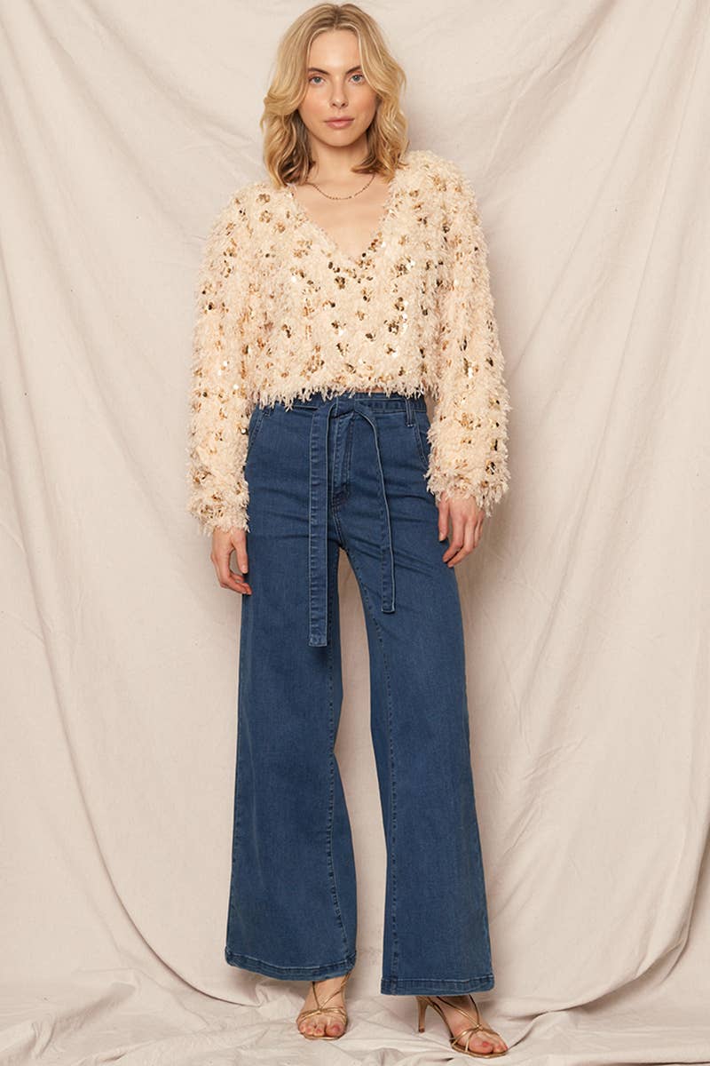 Oversized Feathery Sequin Top