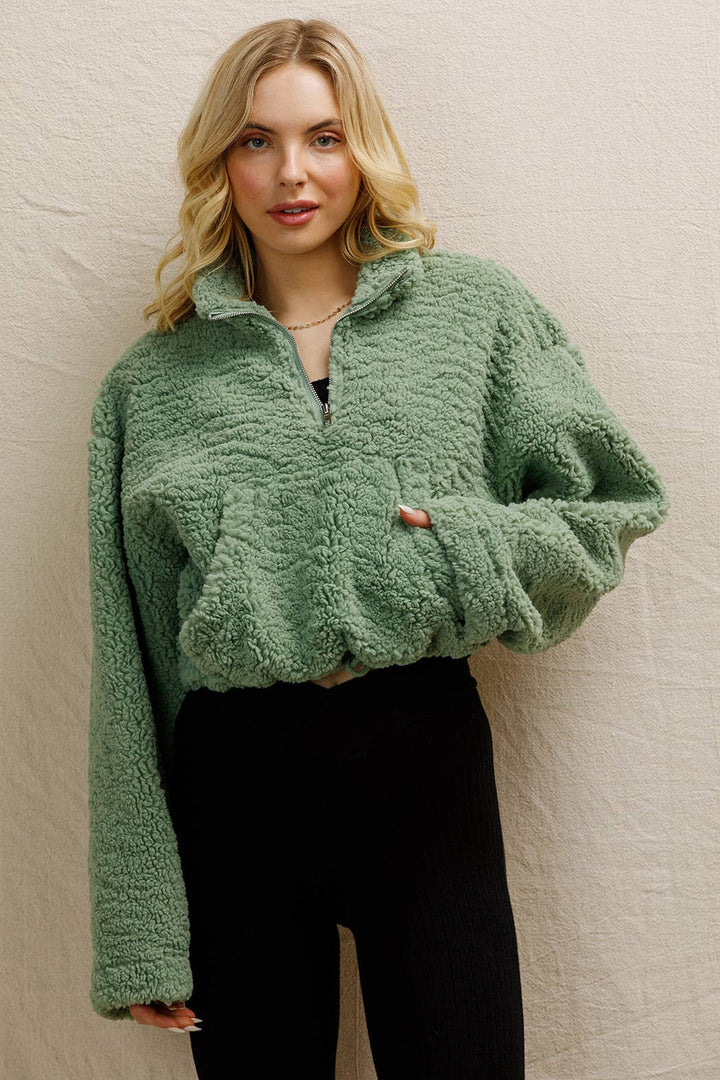 Fuzzy Cropped Half-Zip Pullover Sweater