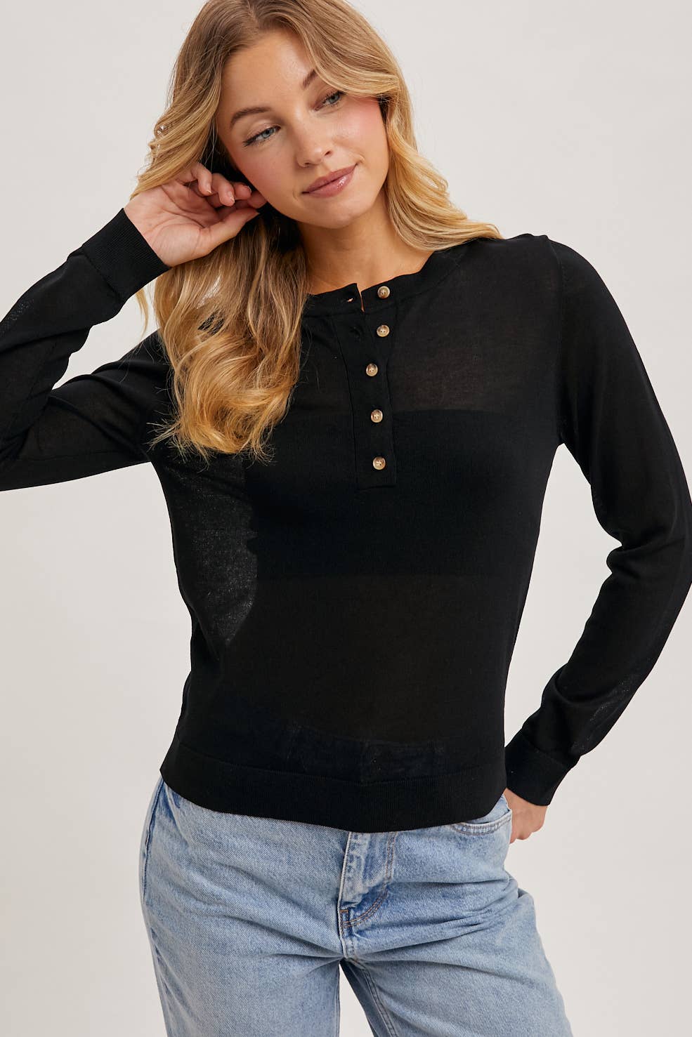 Half-Button Knit Top