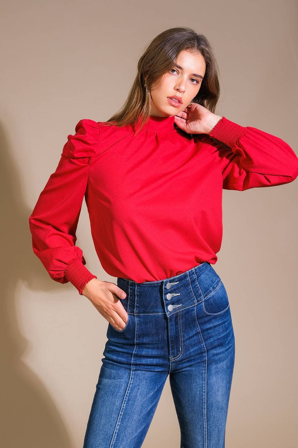 Solid Blouse with Large Back Bow Tie