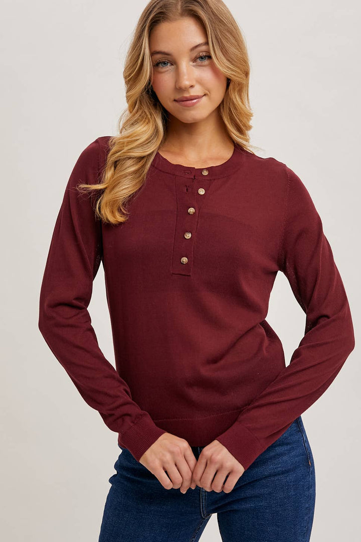 Half-Button Knit Top