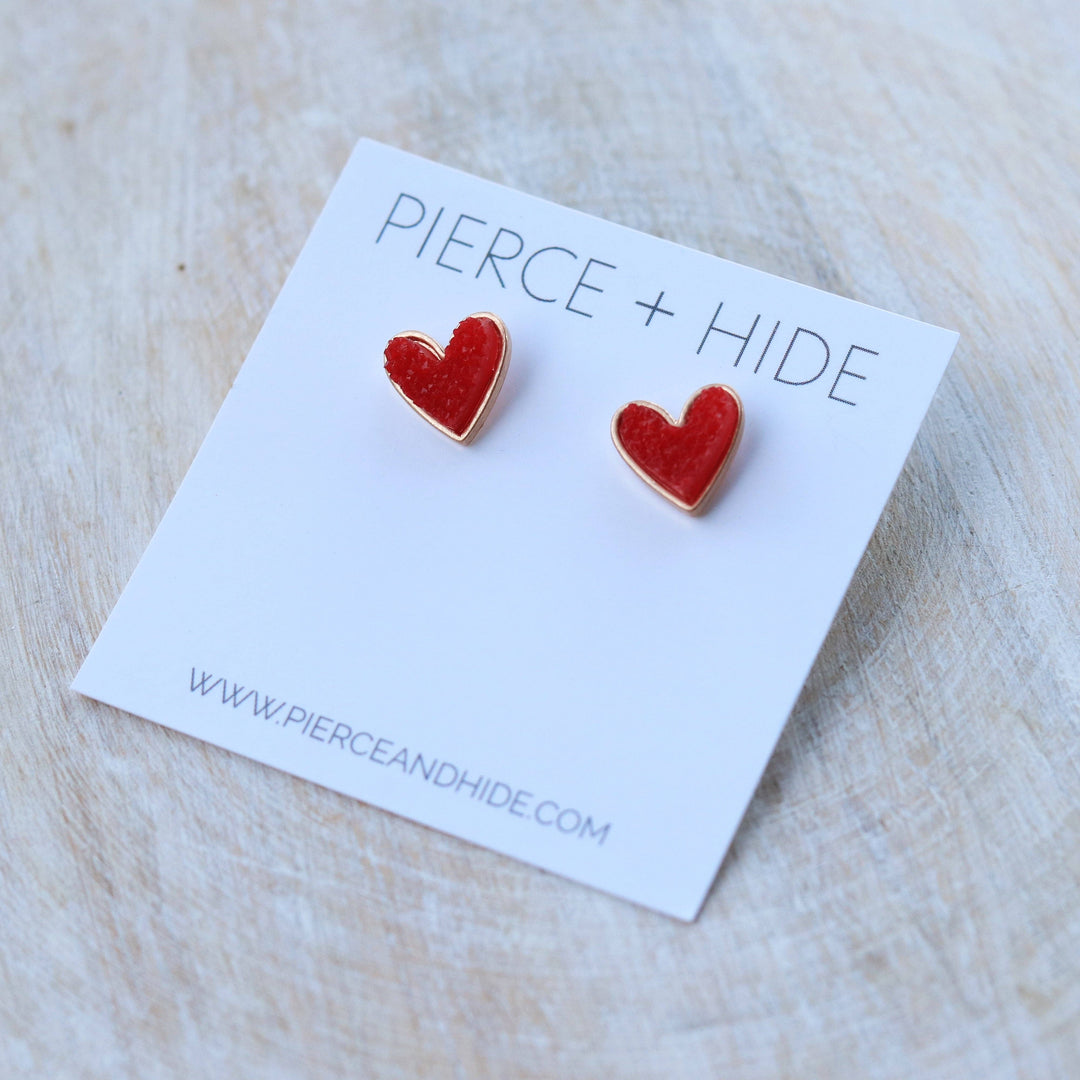 Red Heart Druzy Stud