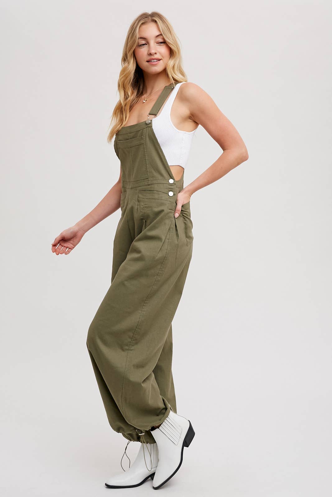 Cargo Drawstring Overall Jumpsuit