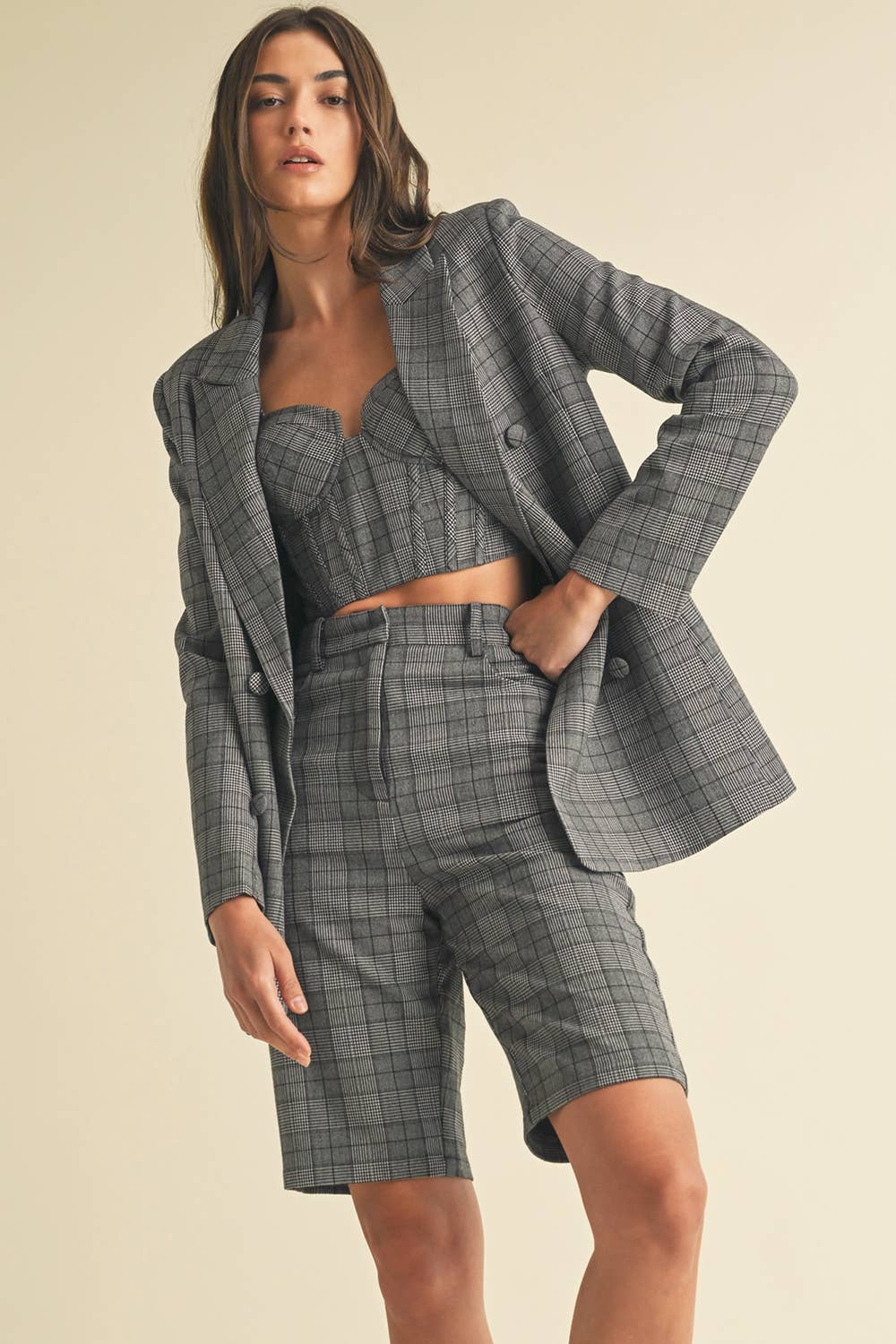 Plaid Double-Breasted Blazer