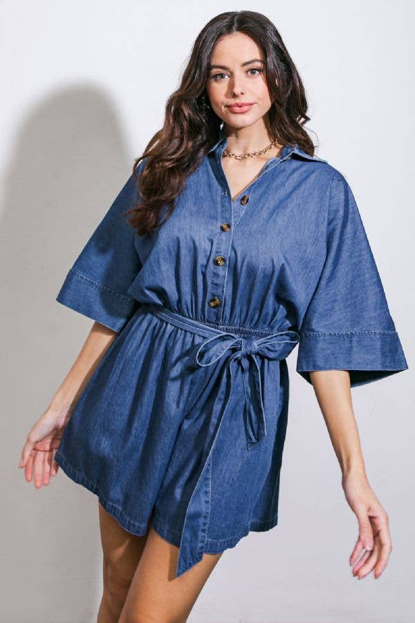 A Washed Light Weight Denim Romper