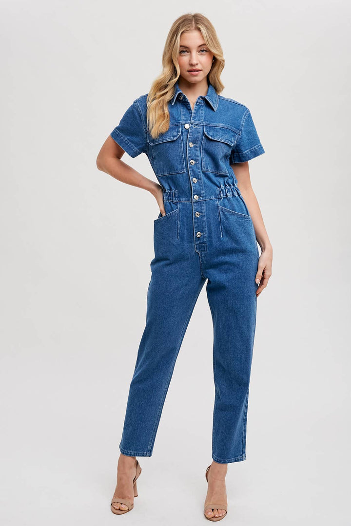 Denim Tapered Leg Jumpsuit