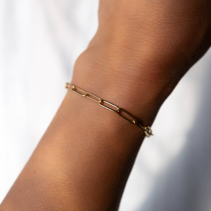 Gold Chain Paperclip Charm Bracelet