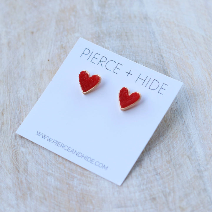 Red Heart Druzy Stud