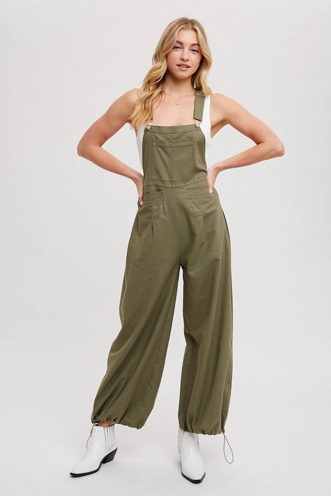 Cargo Drawstring Overall Jumpsuit