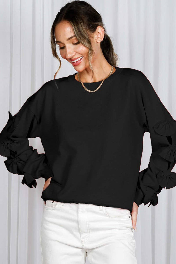 Bow Embellished Crew Neck Sweater