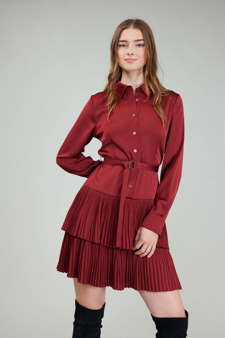 Shirt Dress with Pleated Tiered Skirt