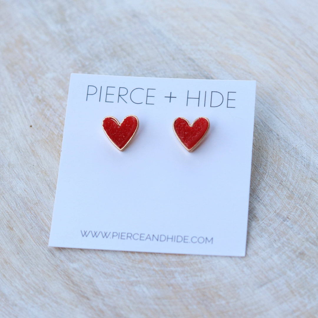 Red Heart Druzy Stud