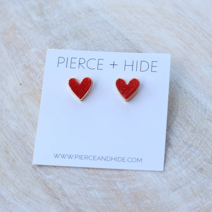 Red Heart Druzy Stud