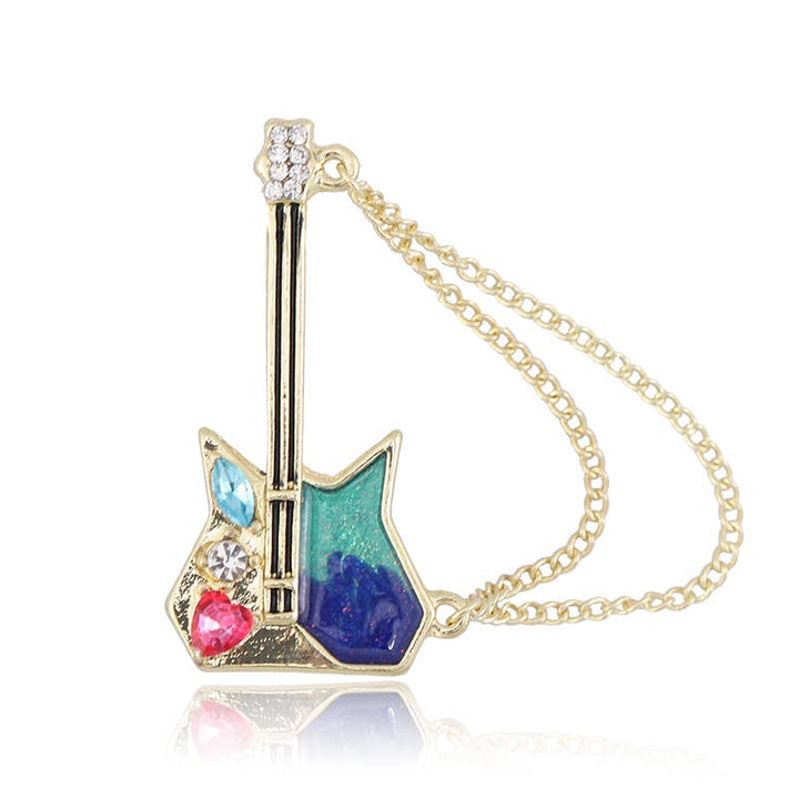 Guitar Rhinestone Brooch Pin