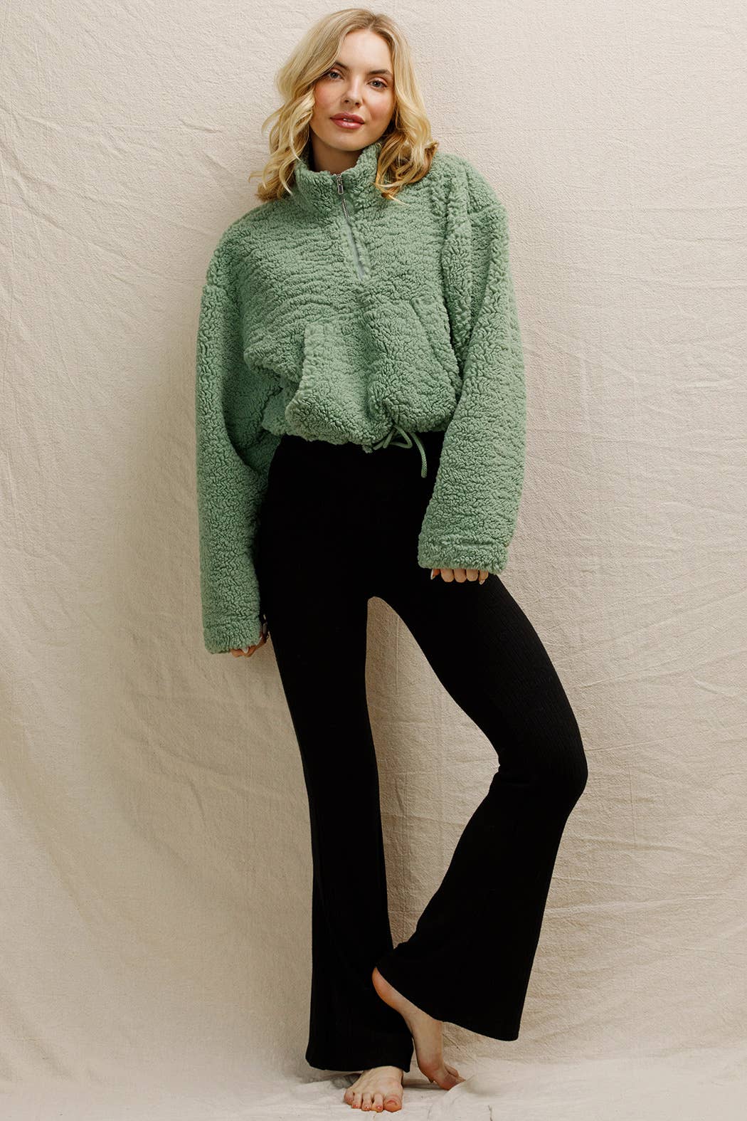 Fuzzy Cropped Half-Zip Pullover Sweater