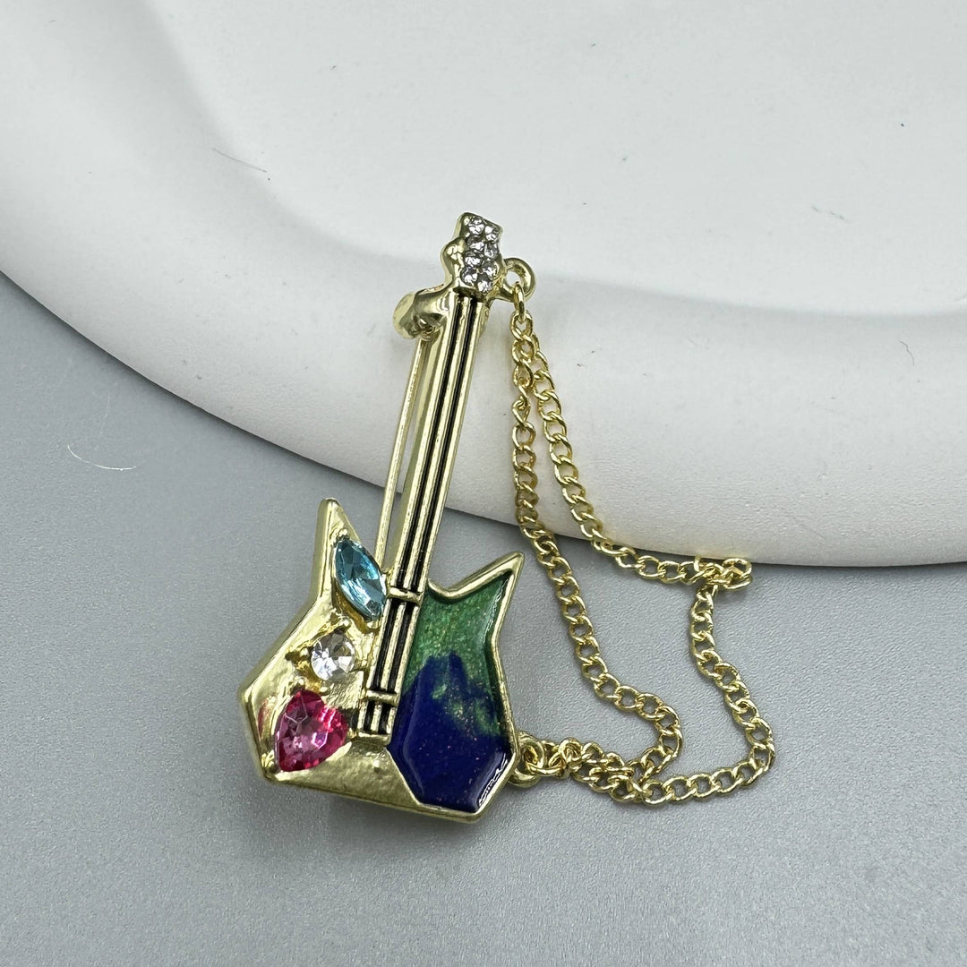 Guitar Rhinestone Brooch Pin