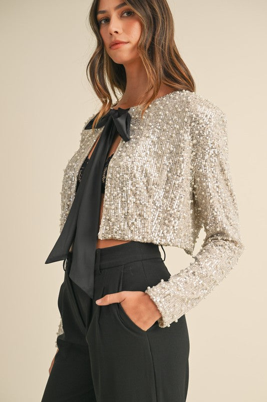 Sequin and Pearl Crop Jacket